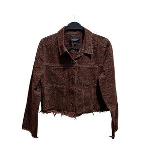 Liverpool Womens Size M  Brown Animal Print Cropped Jacket Long Sleeve Button Up